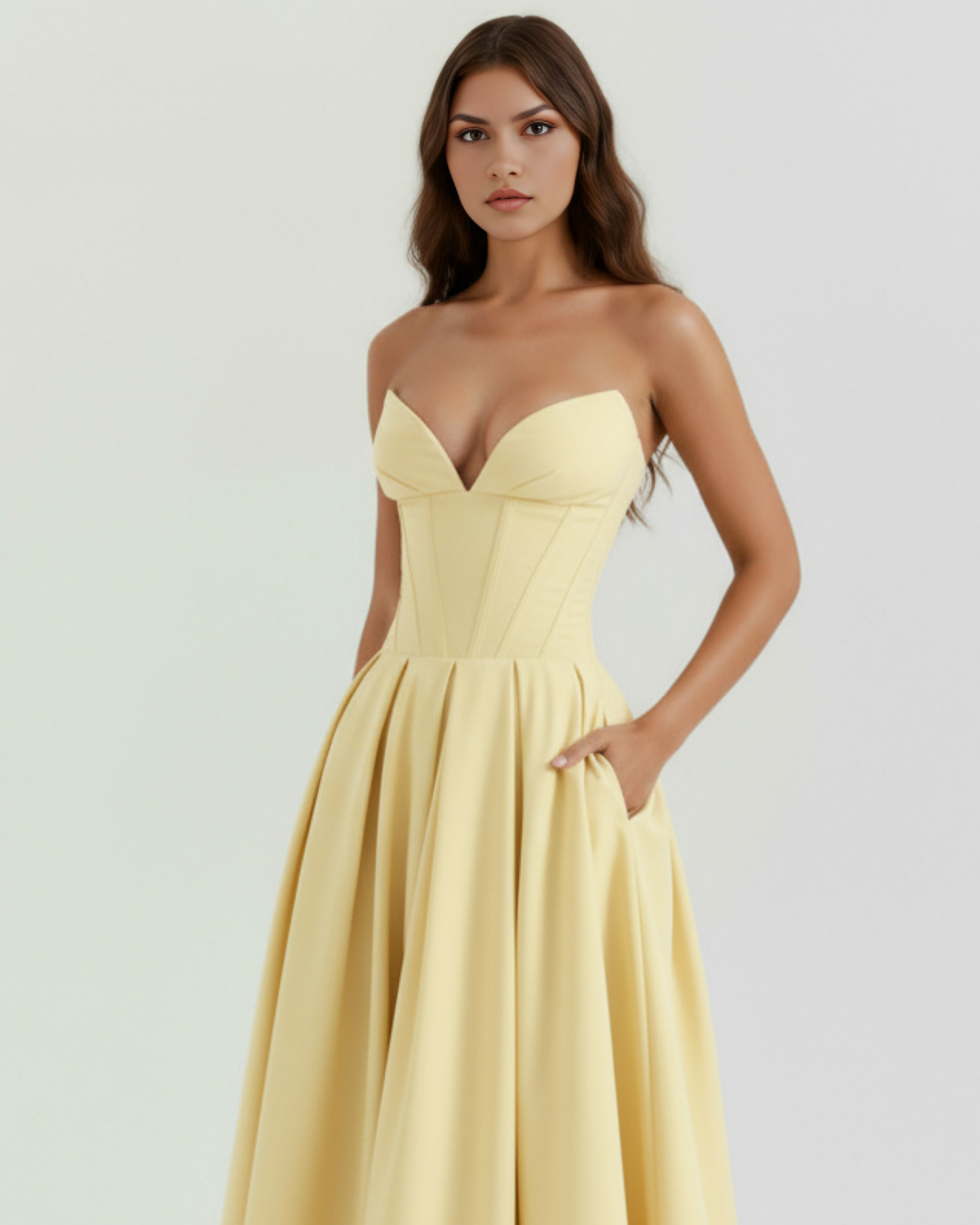 Amalfi Strapless Pleated Midi Wedding Guest Dress - Ivory