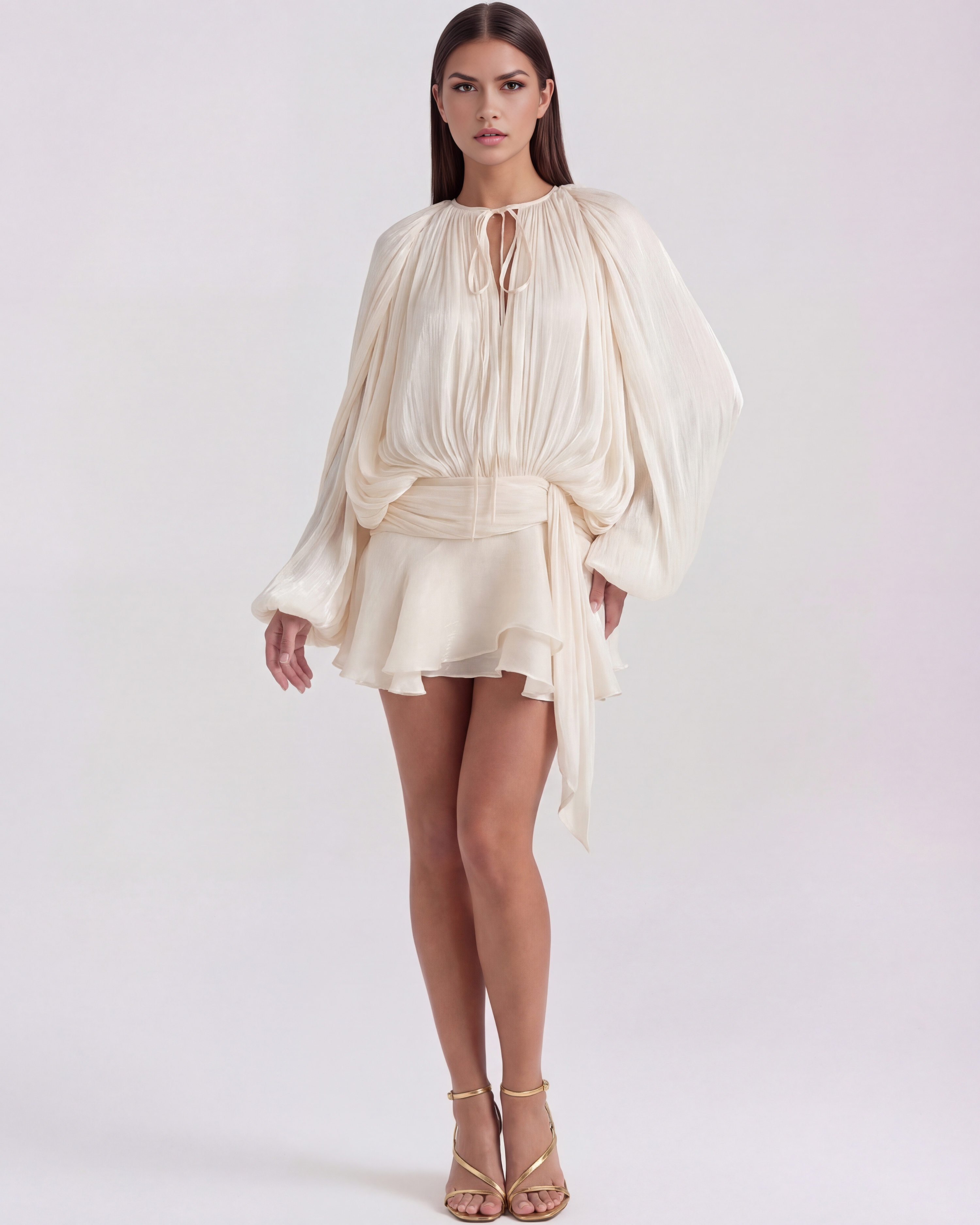 Giovanna Pleated Draped Mini Cocktail Dress - Pearl