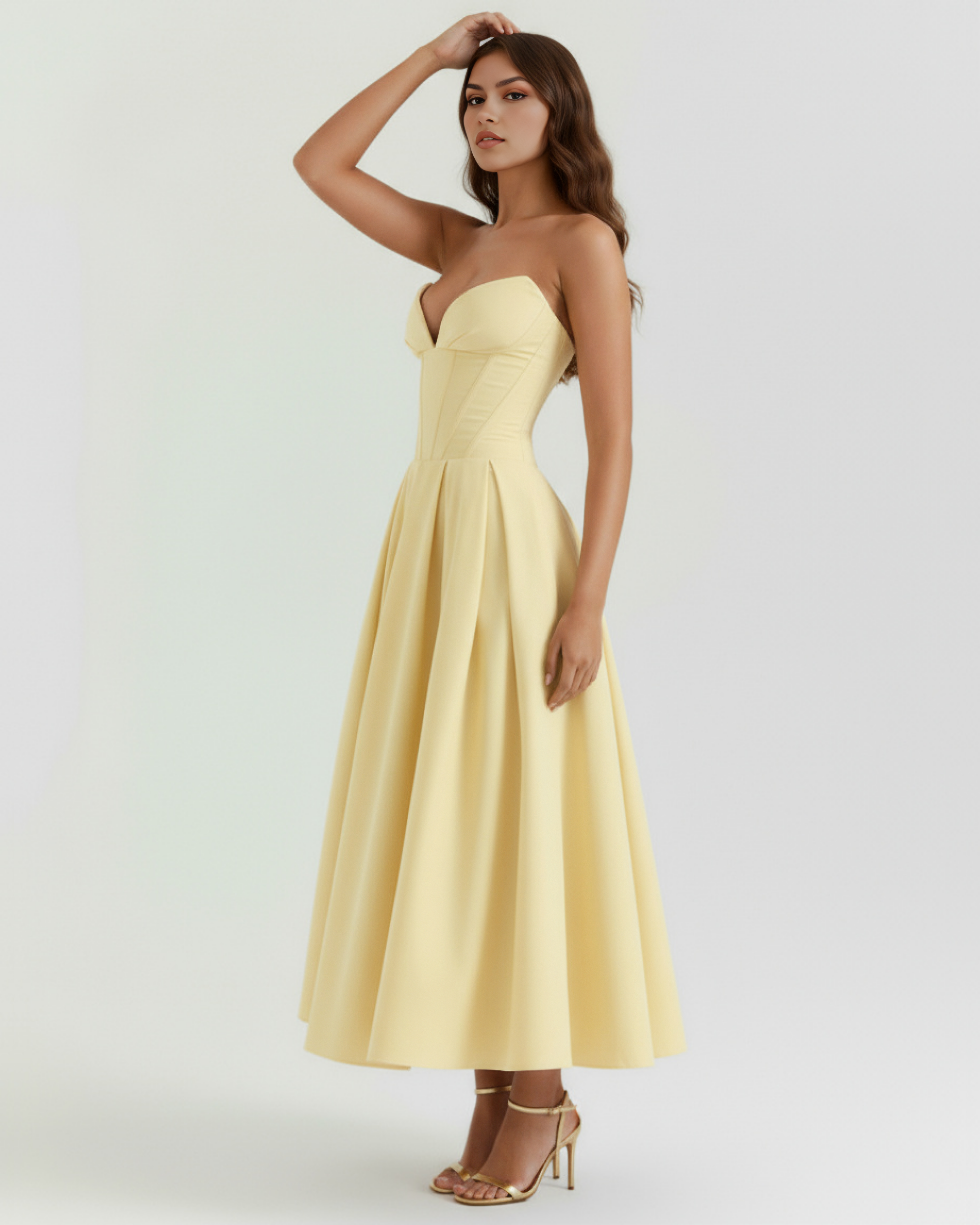 Amalfi Strapless Pleated Midi Wedding Guest Dress - Ivory
