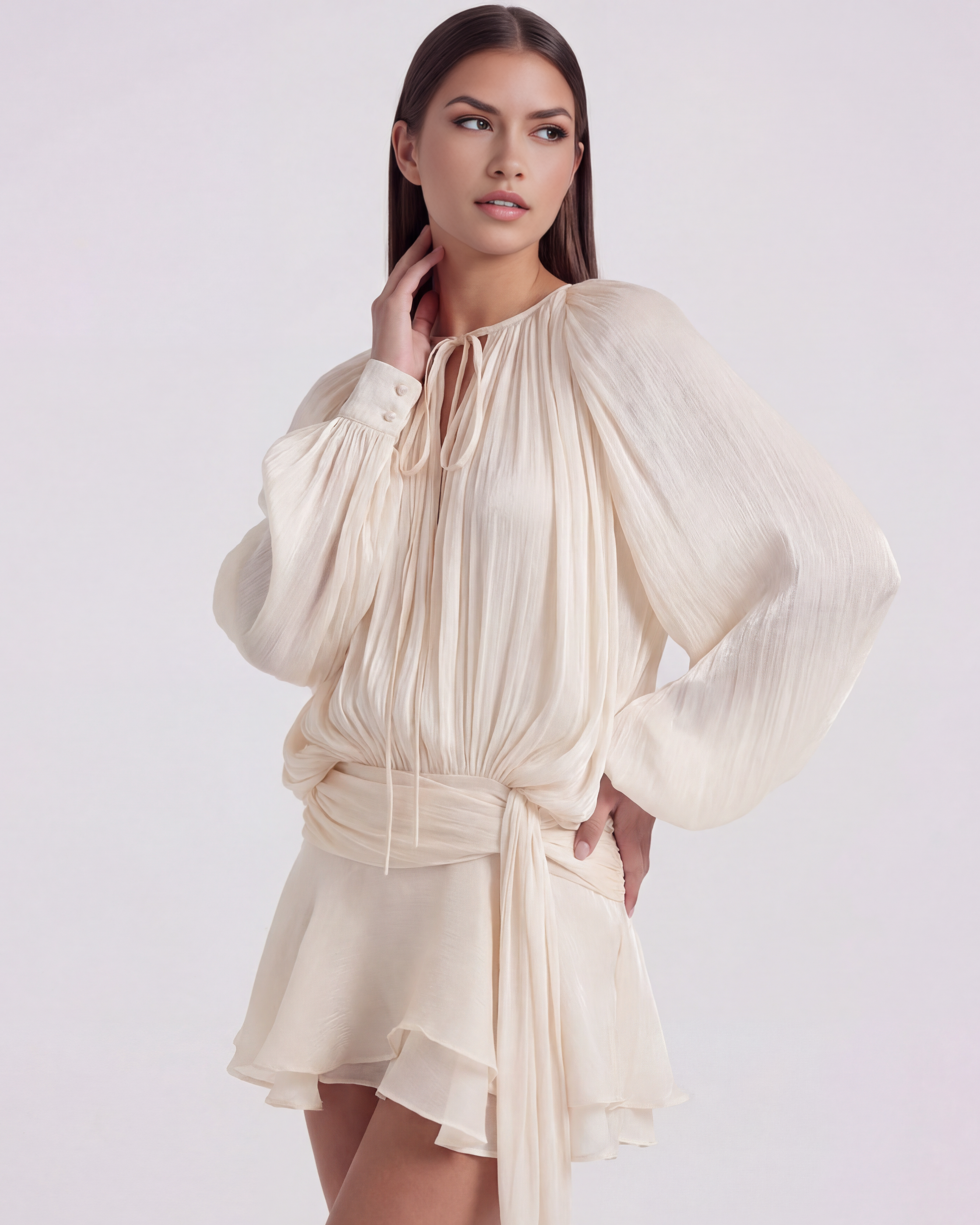 Giovanna Pleated Draped Mini Cocktail Dress - Pearl