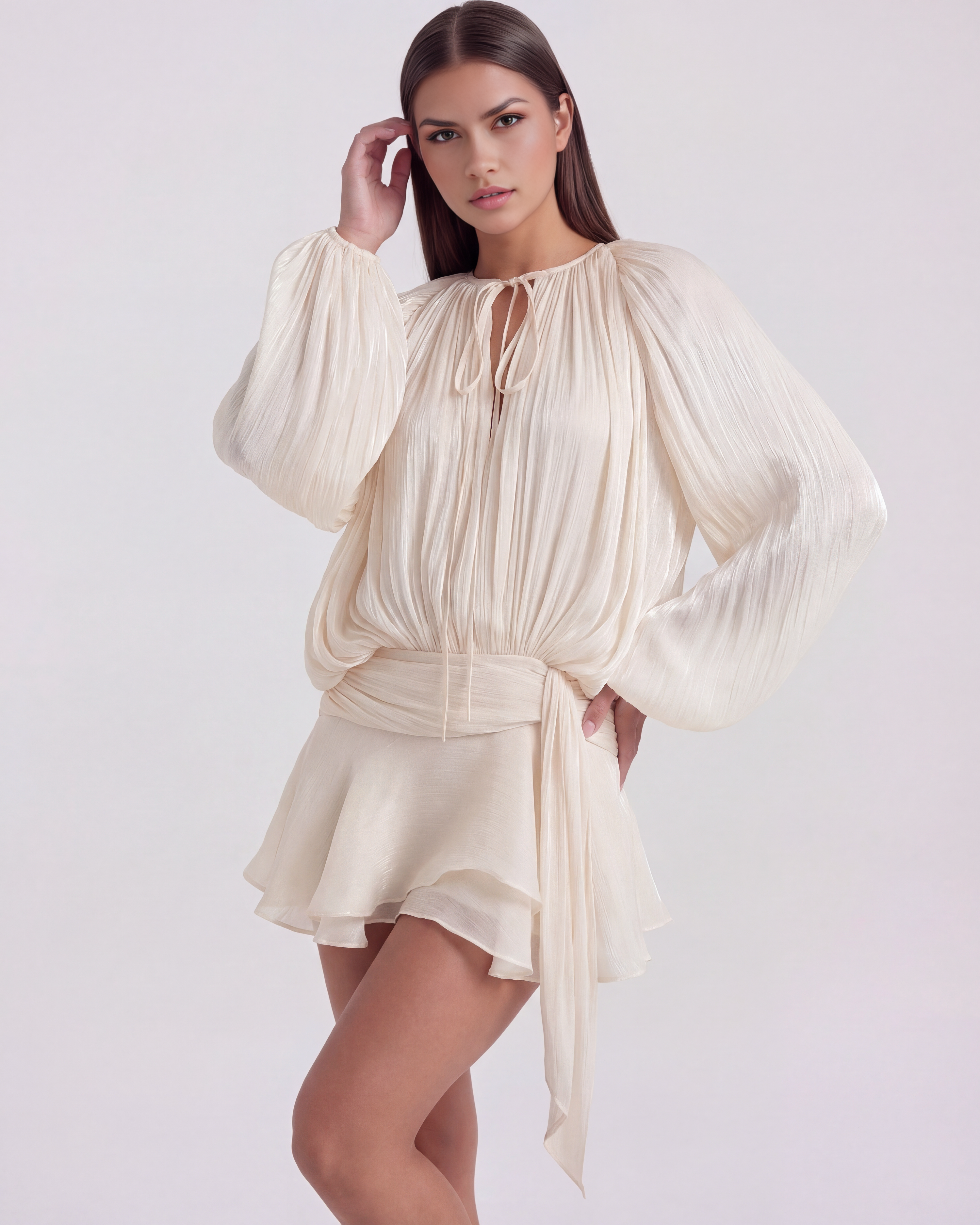 Giovanna Pleated Draped Mini Cocktail Dress - Pearl