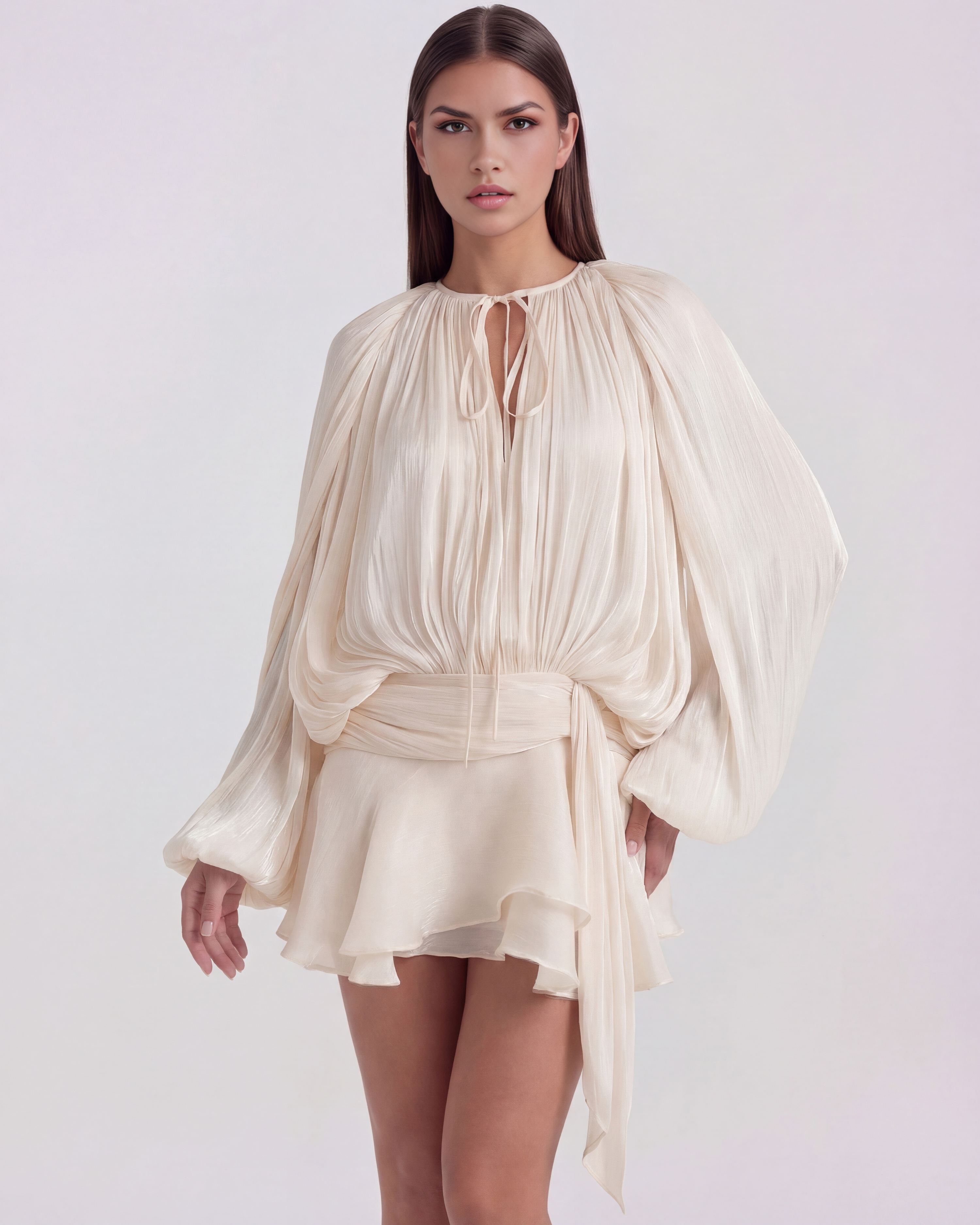 Giovanna Pleated Draped Mini Cocktail Dress - Pearl