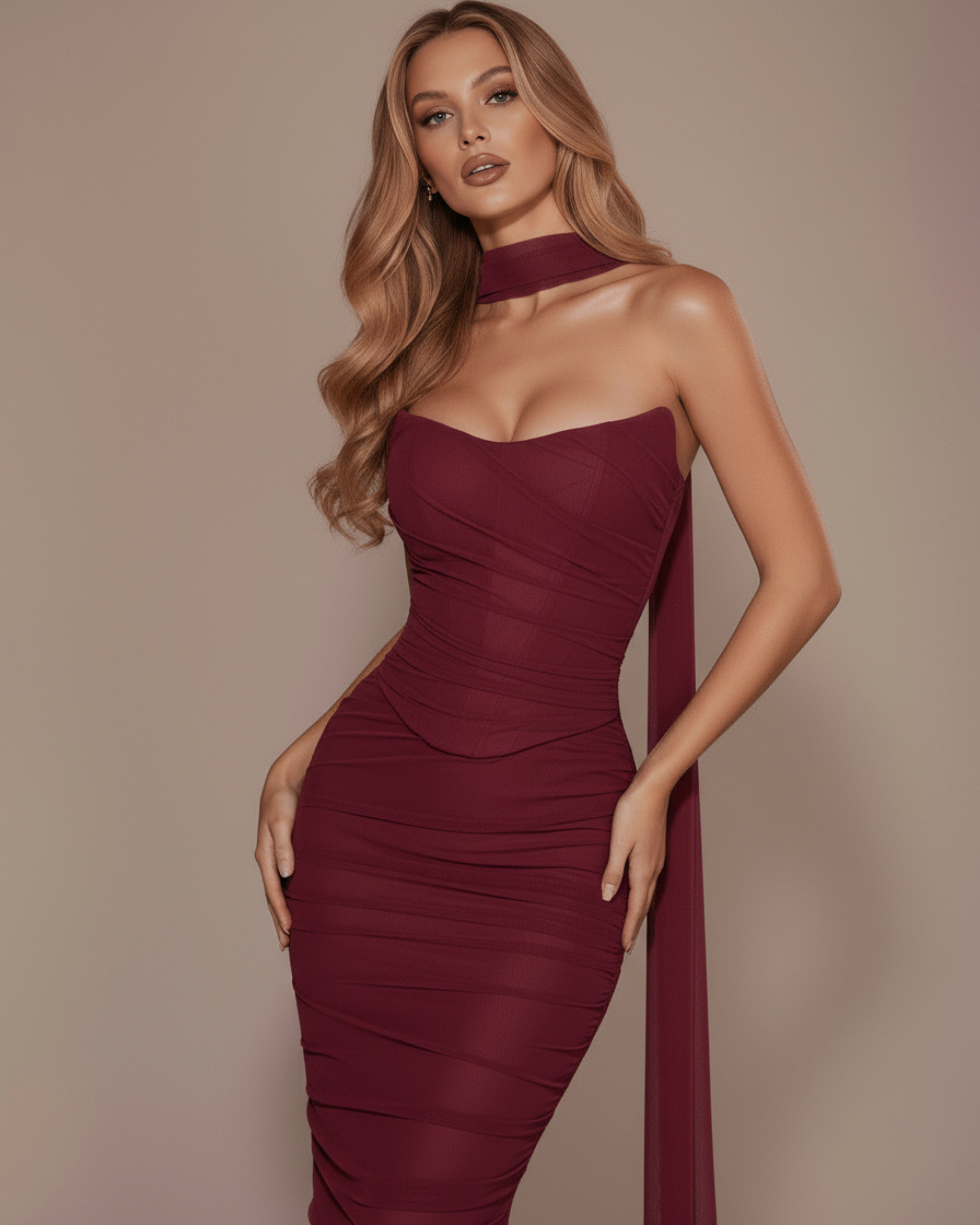 Malu Mesh Ruched Maxi Evening Dress - Black