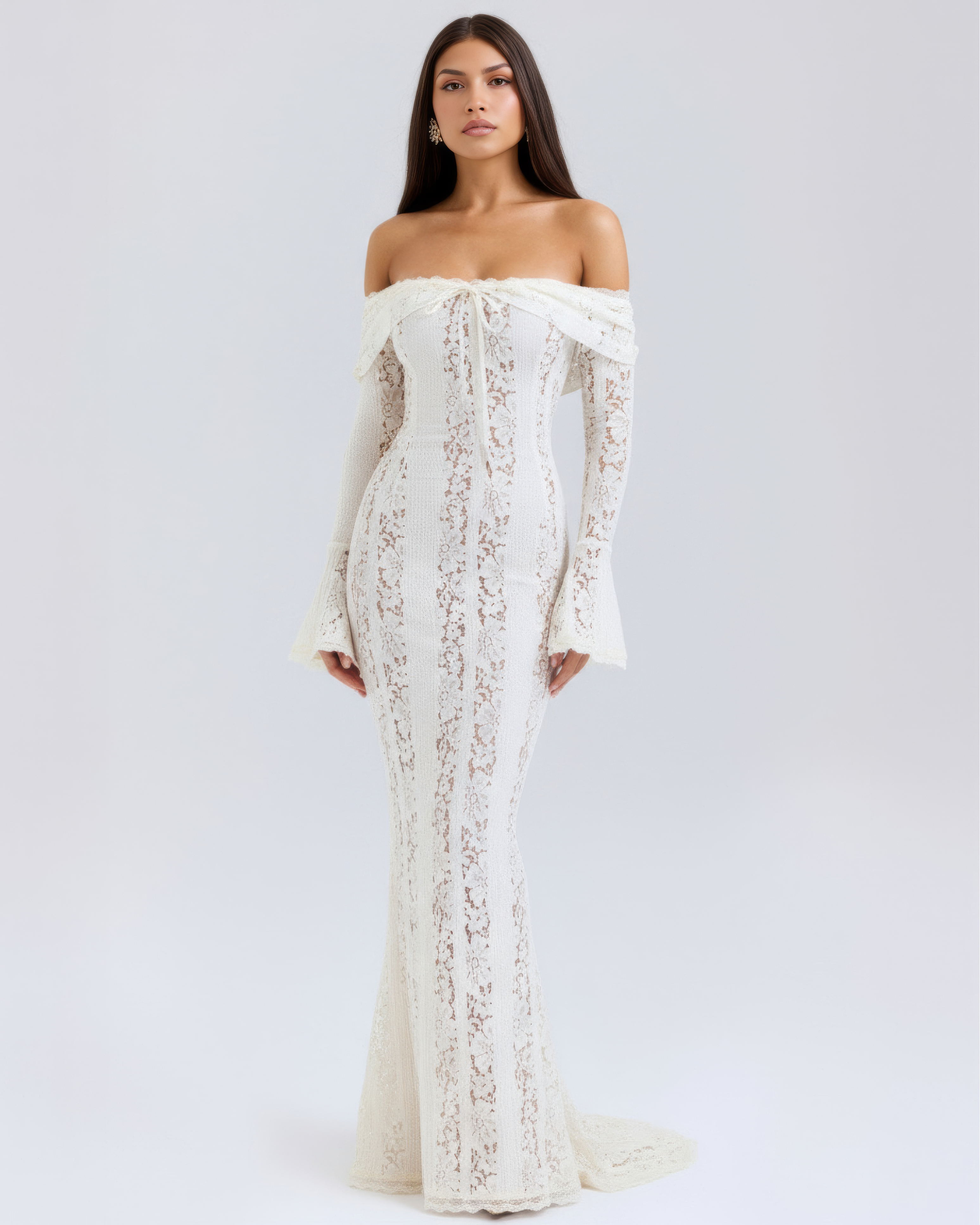 Alessandra Lace Off-Shoulder Maxi Evening Dress - Black