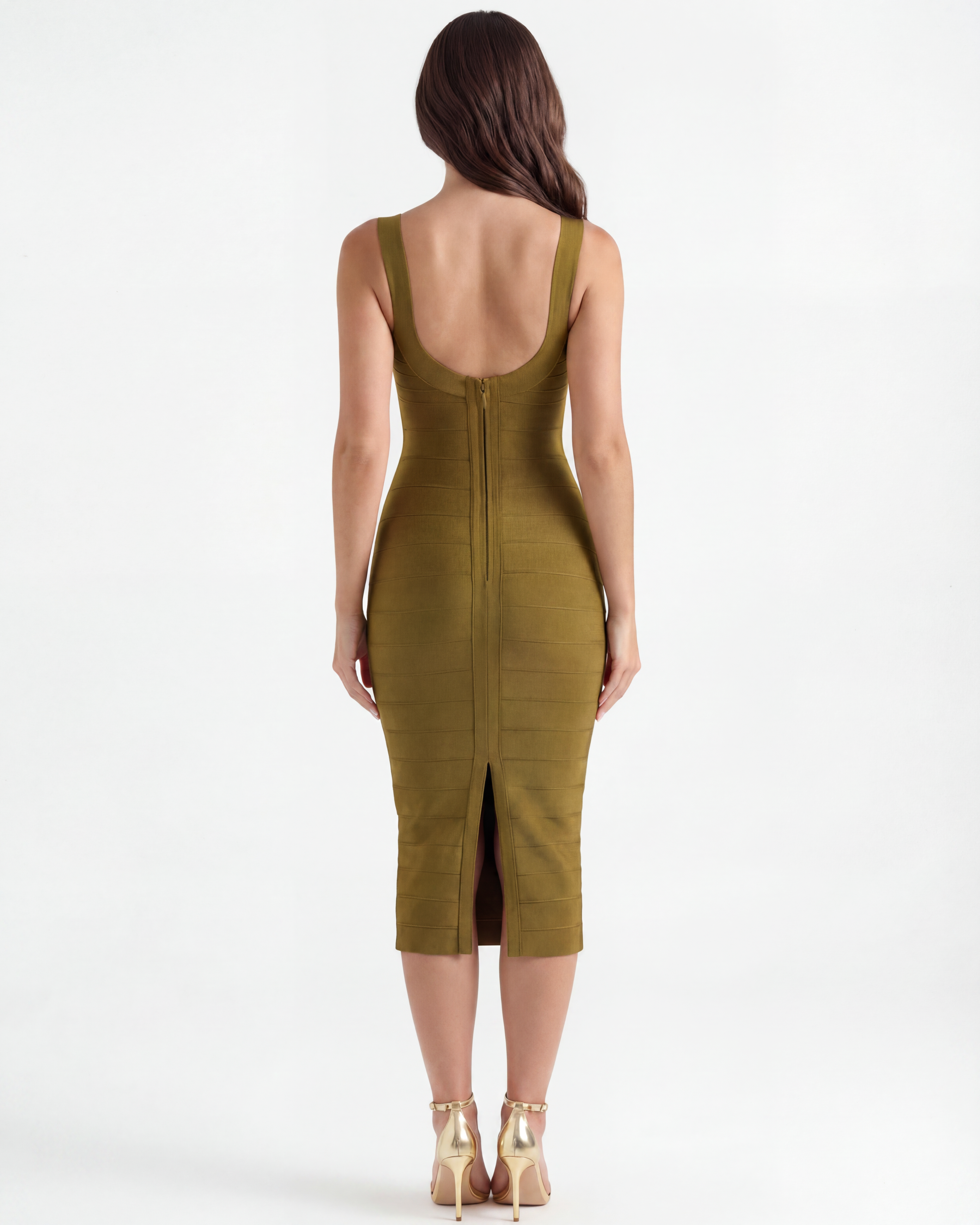 Beyoncé Bodycon Midi Cocktail Dress - Almond
