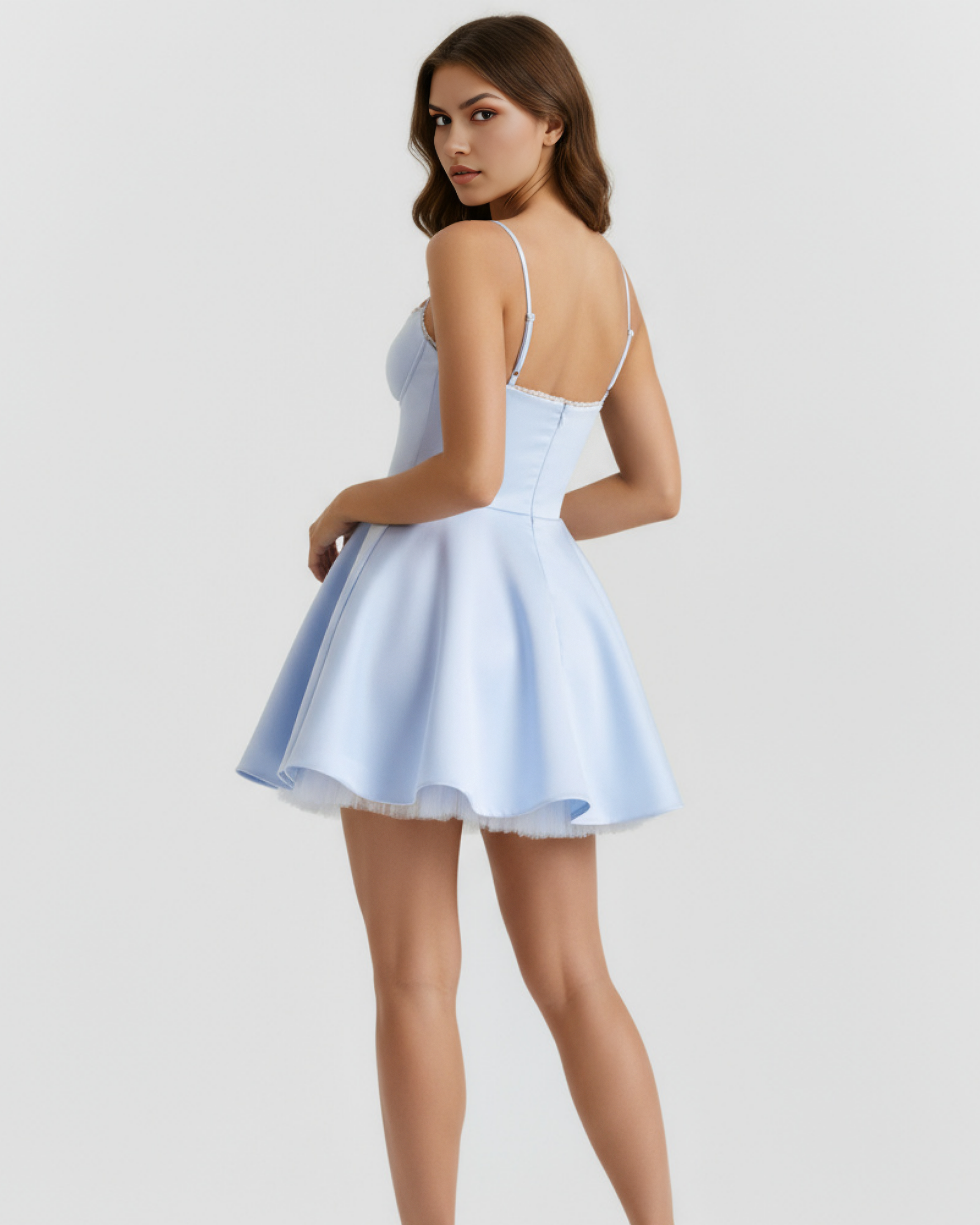 Selene Sweetheart Neck Fitted Mini Party Dress - Soft Tulle