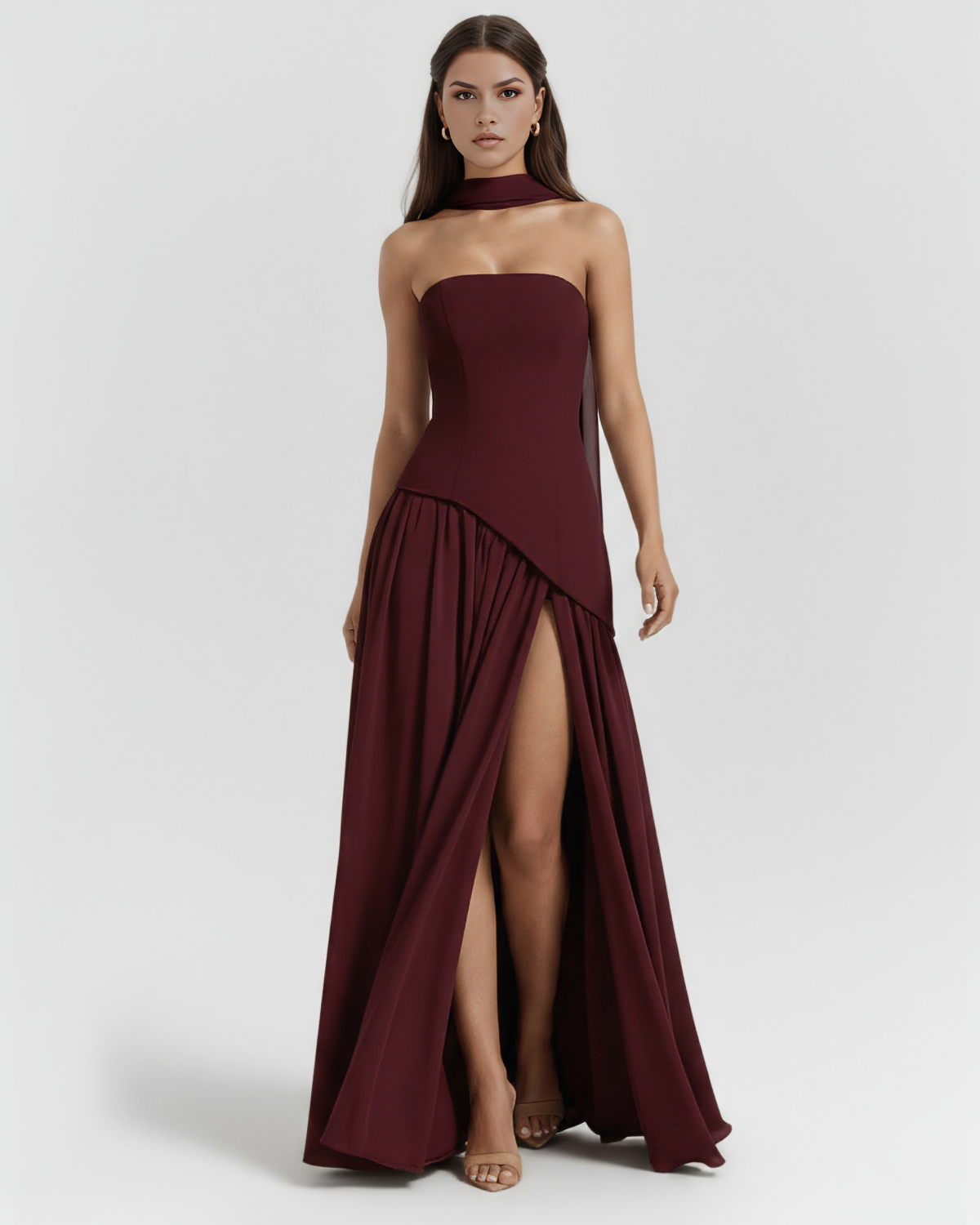 Serena Strapless Maxi Evening Dress - Black and White