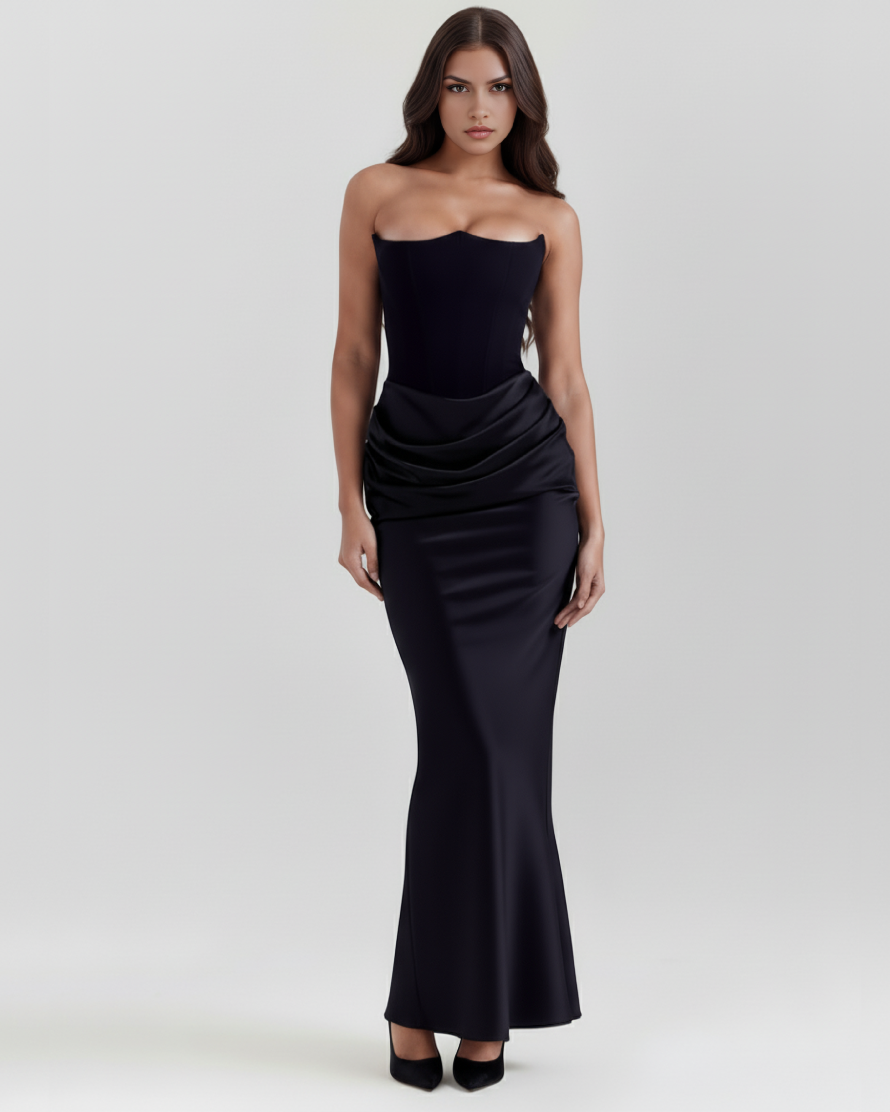 Rosalind Corset Fitted Maxi Evening Dress - Almond