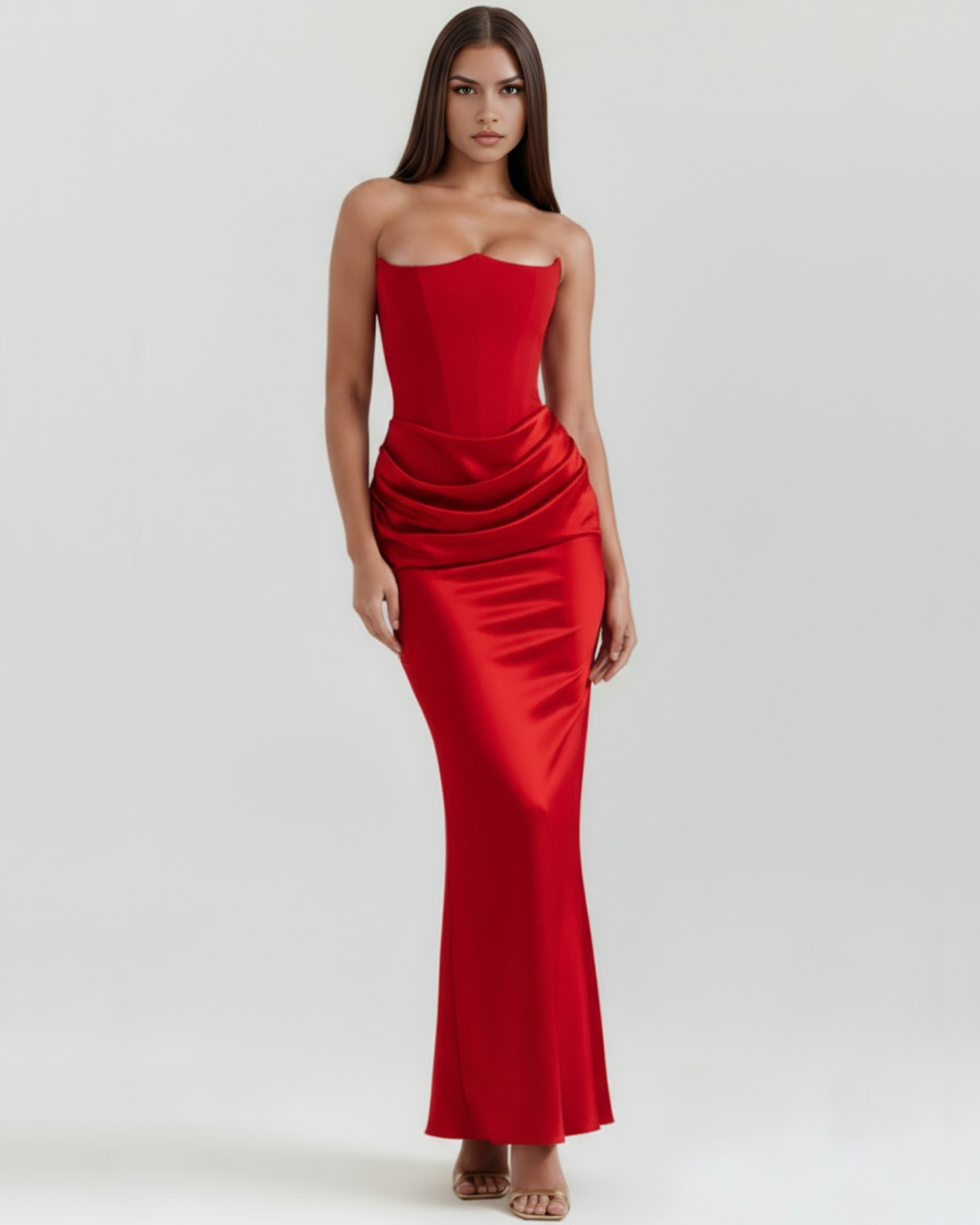 Rosalind Corset Fitted Maxi Evening Dress - Almond