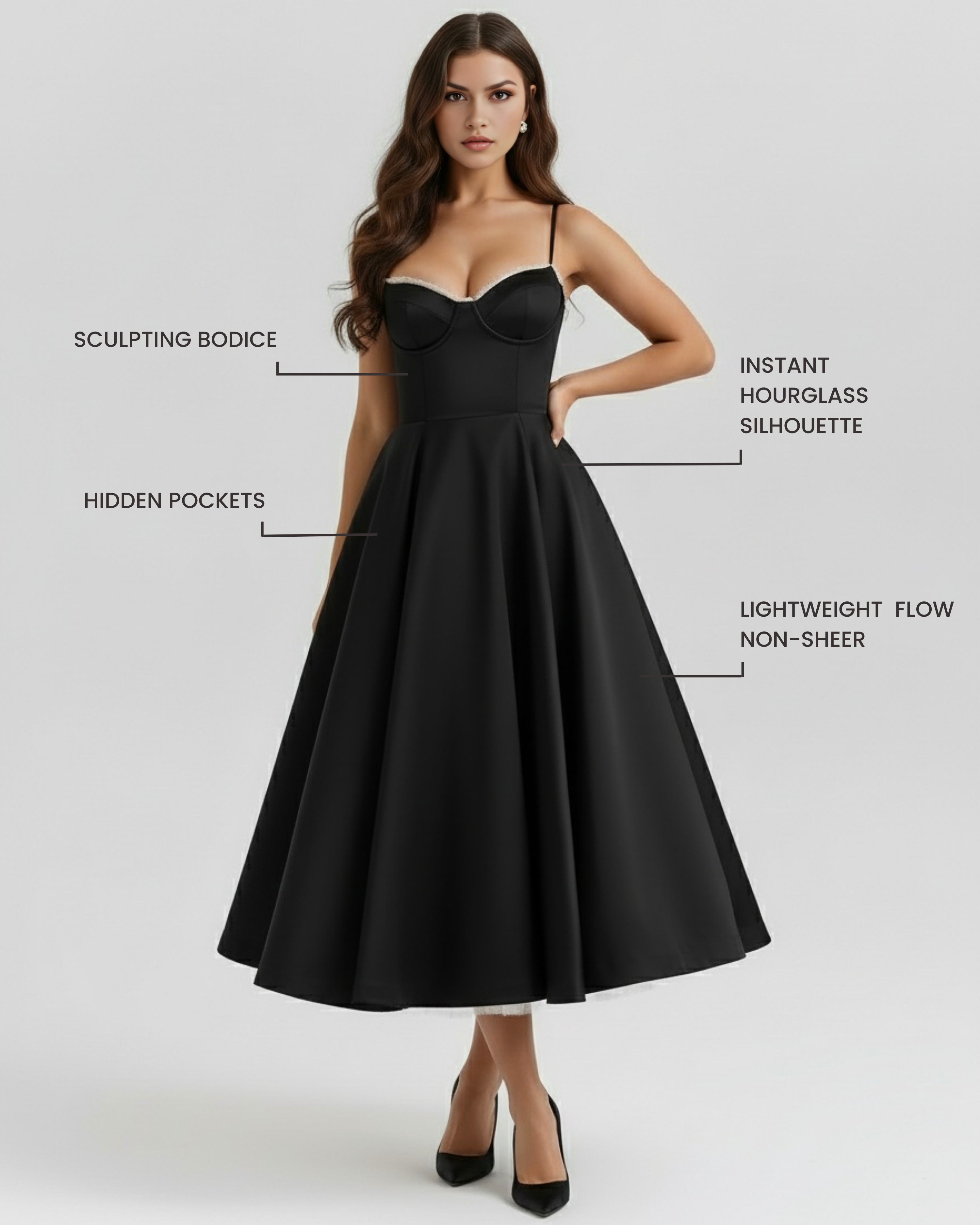 Selene Satin Mesh Midi Wedding Guest Dress - Ivory