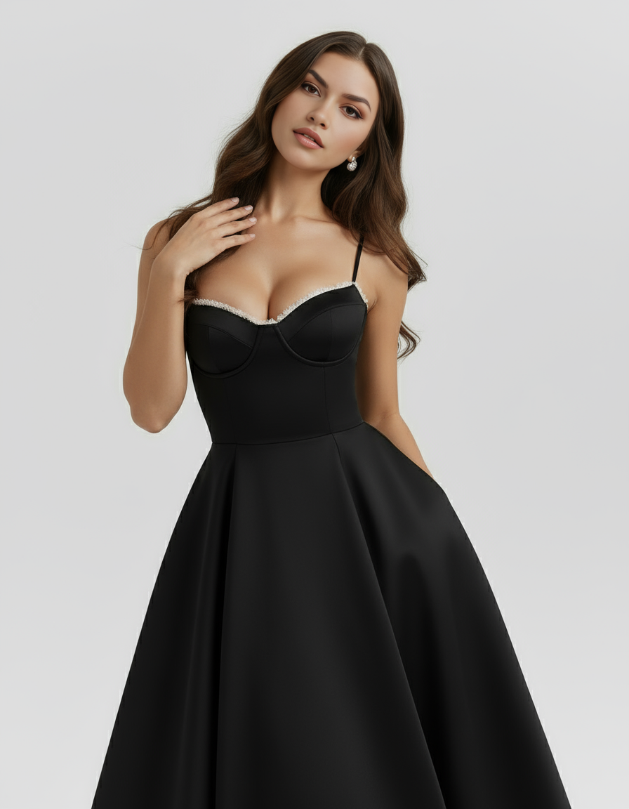 Selene Satin Mesh Midi Wedding Guest Dress - Ivory