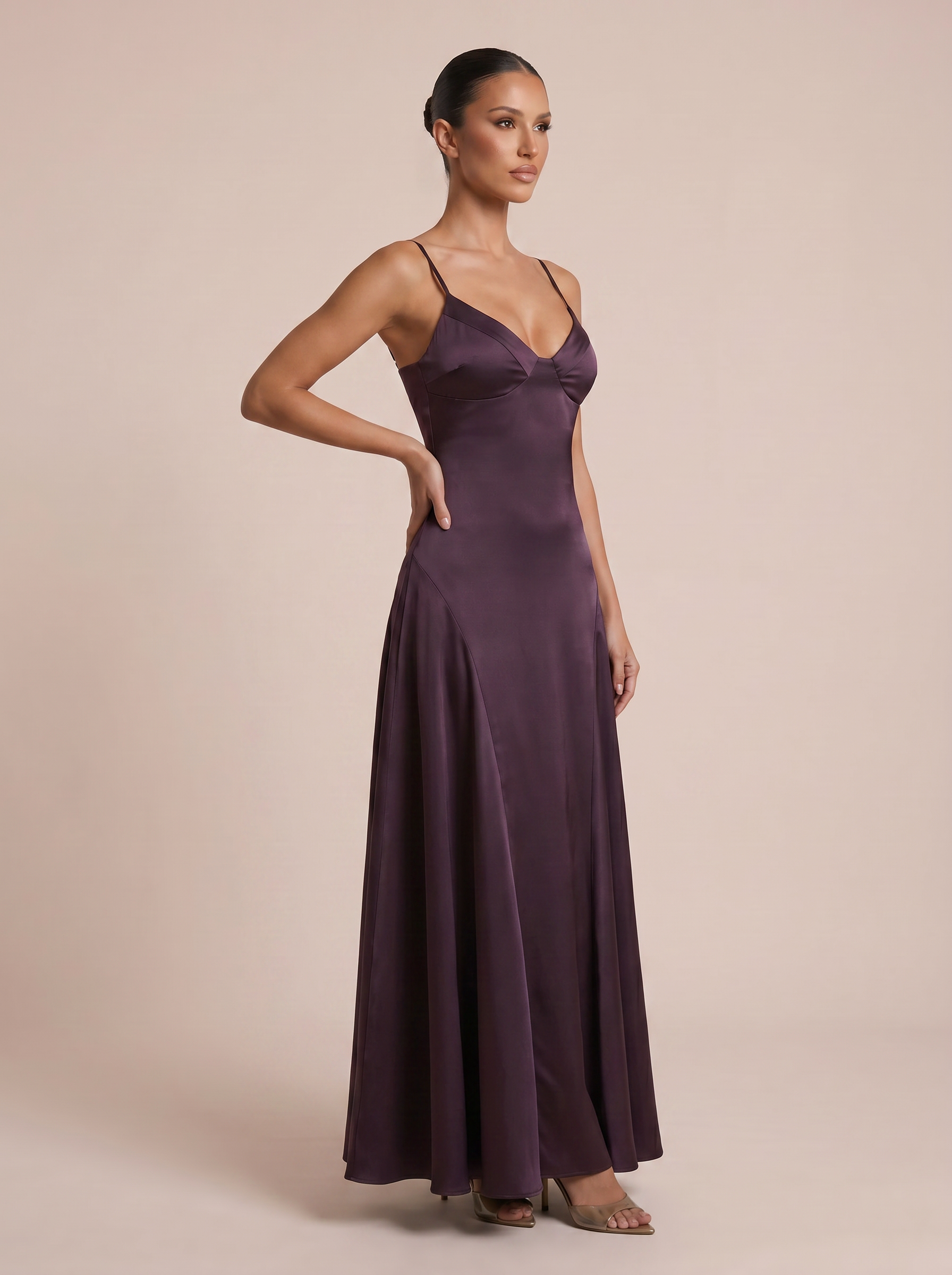 Arrieta Spaghetti Strap Satin V Neck Maxi Dress