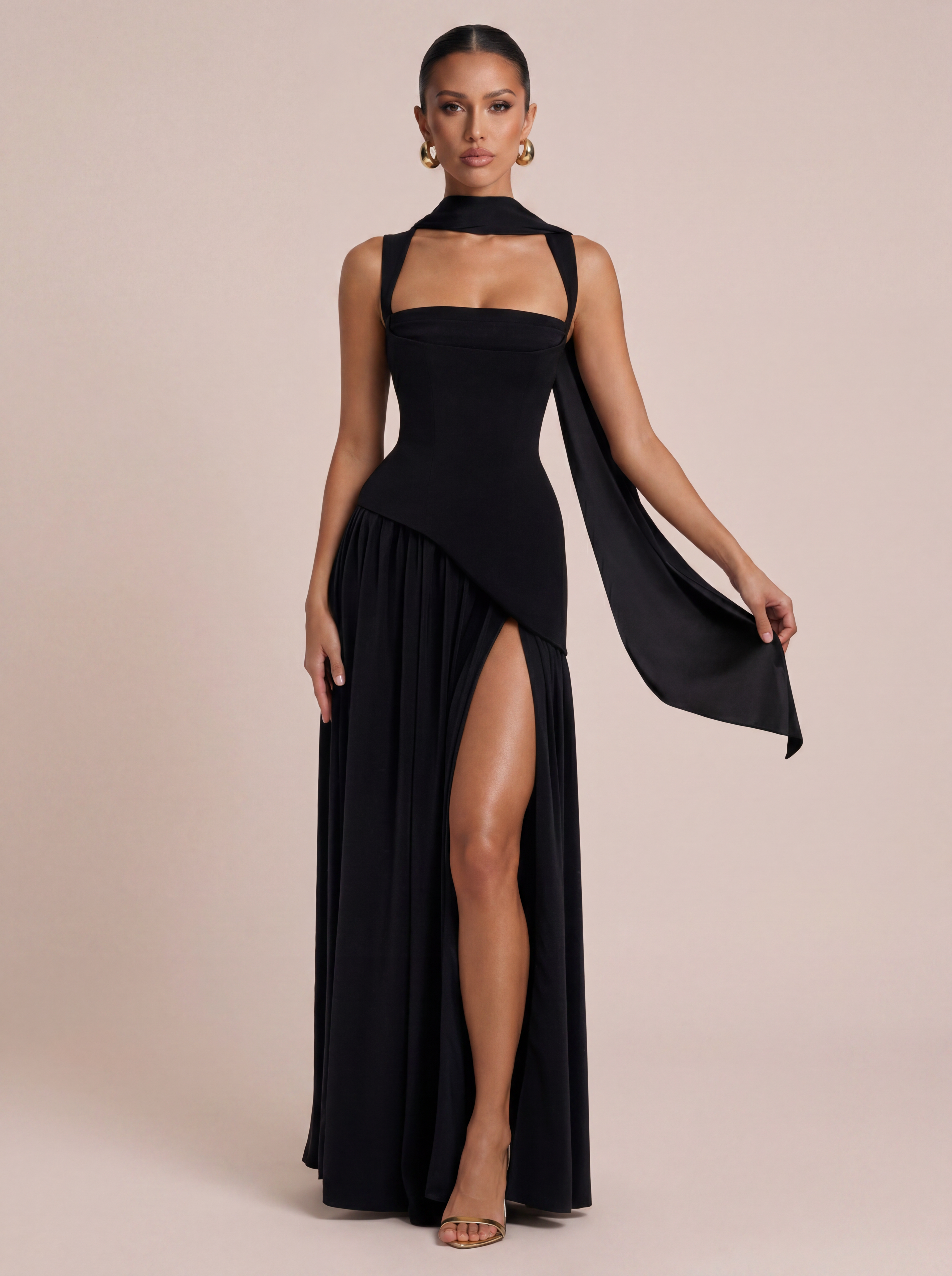 Eleanor Scarf Elegant Lace Up Maxi Dress