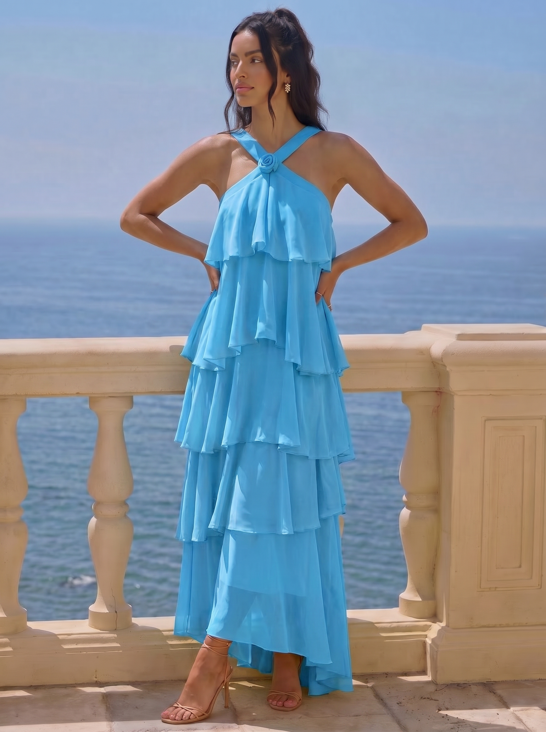 Aria Elegant Flower Ruffle Layered Maxi Dress