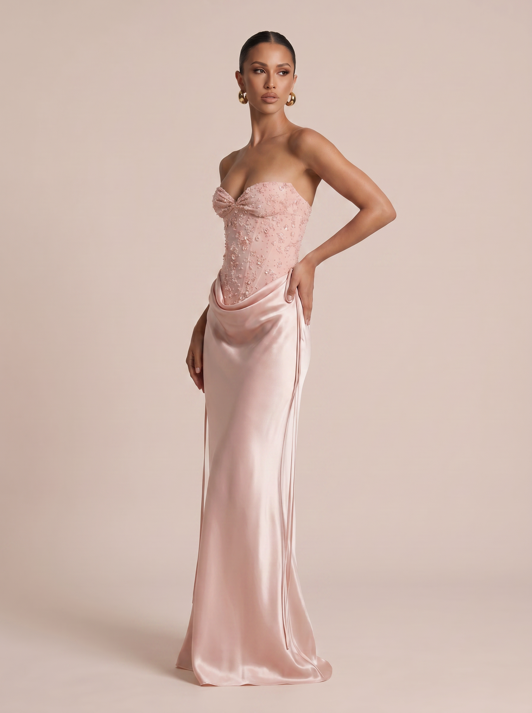 Aviva Pink Sequin Strapless Corset Maxi Dress