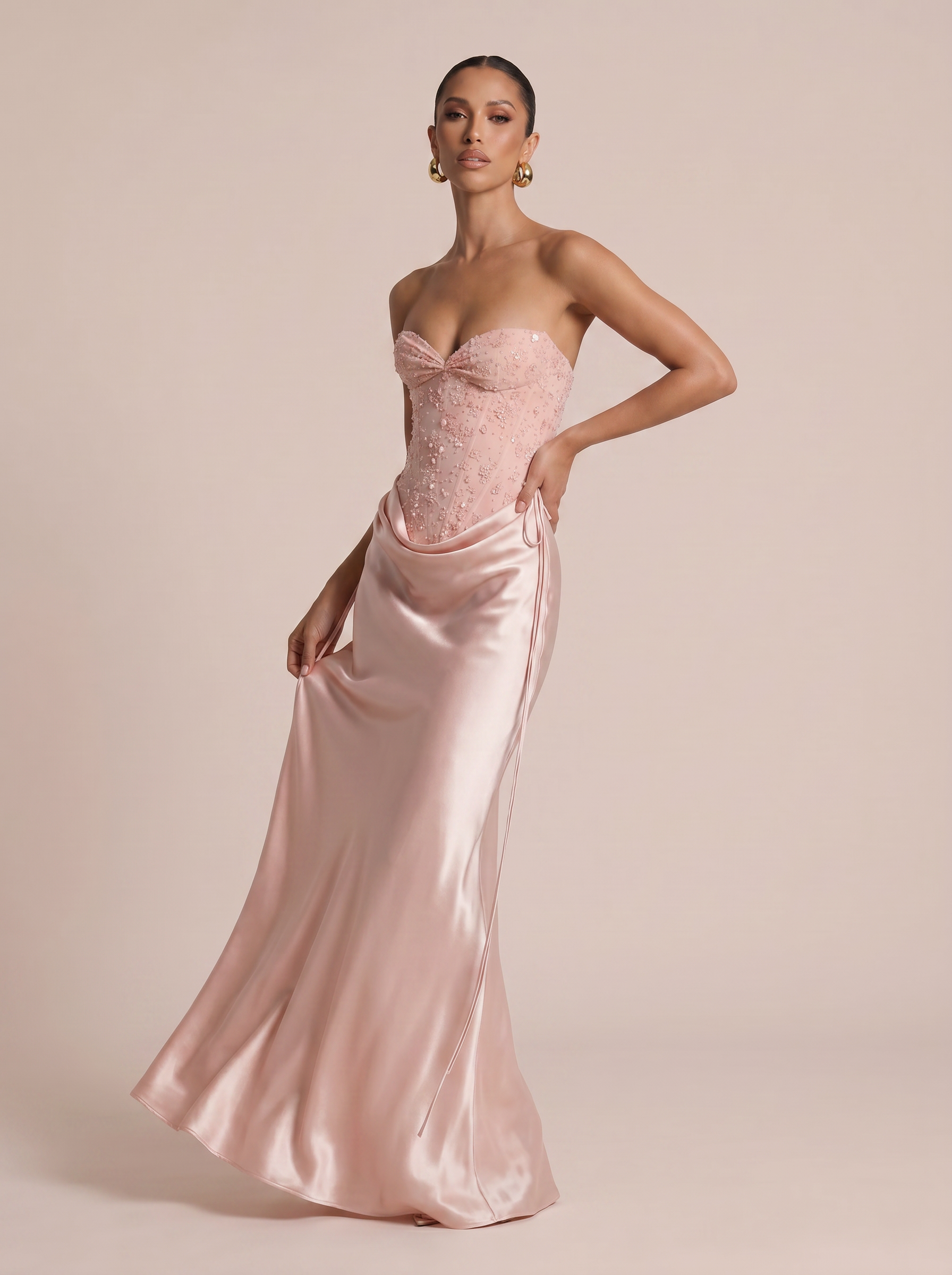 Aviva Pink Sequin Strapless Corset Maxi Dress