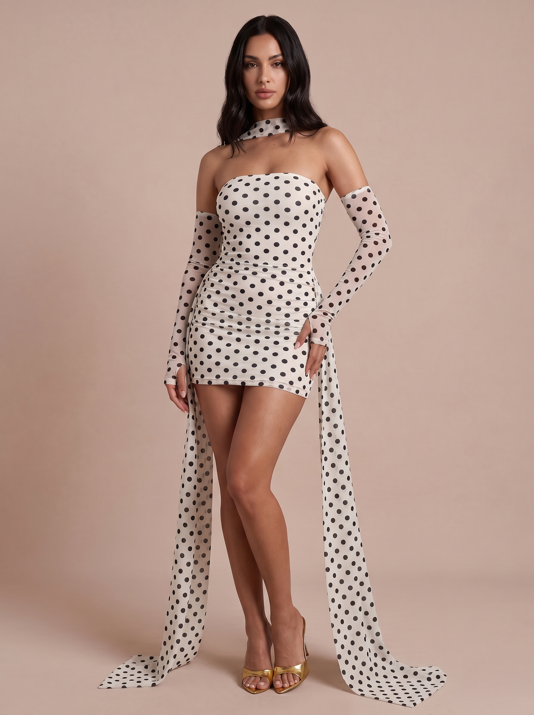 Salma Polka Dot Sleeve Scarf Mini Dress