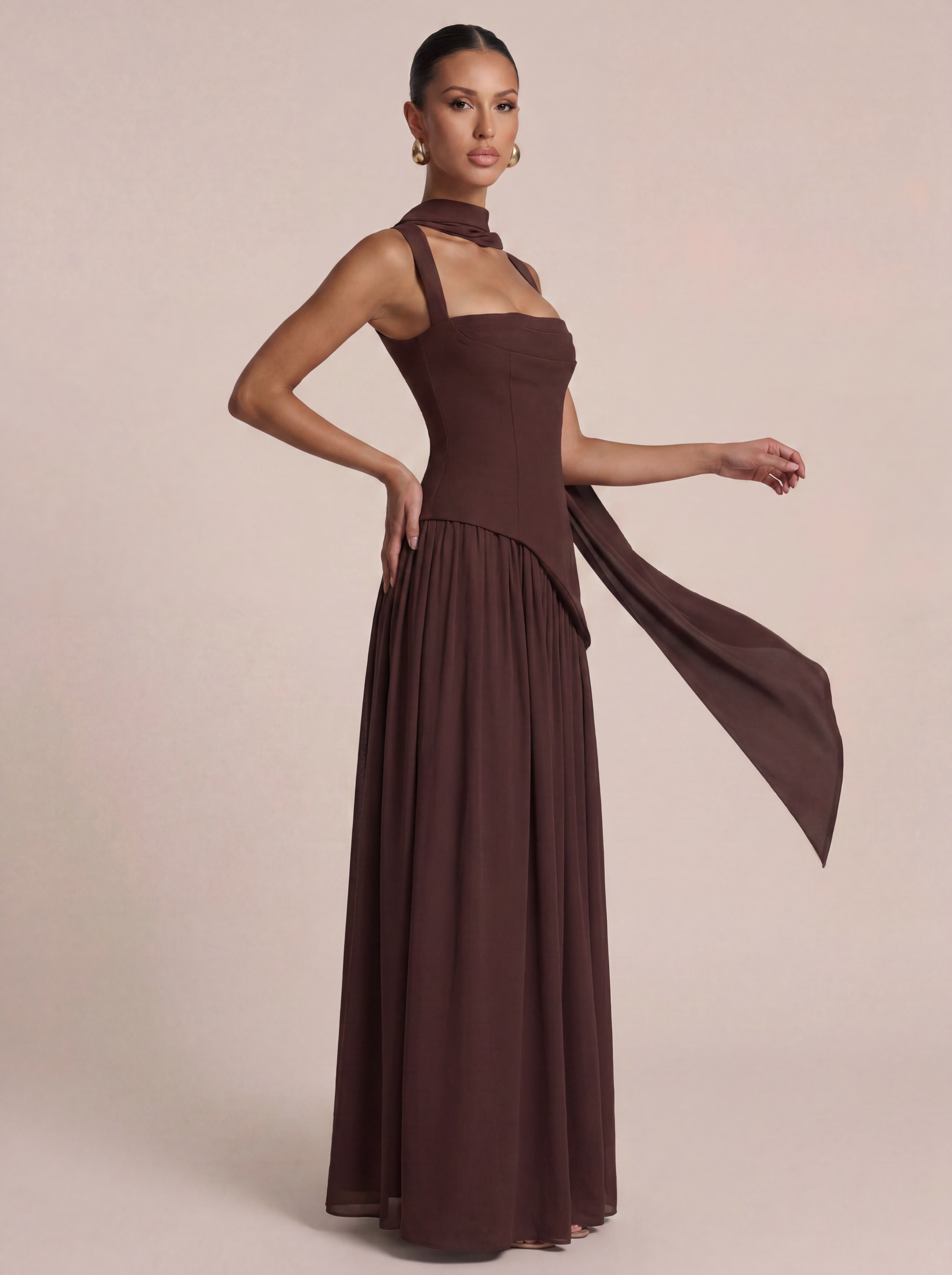 Eleanor Scarf Elegant Lace Up Maxi Dress