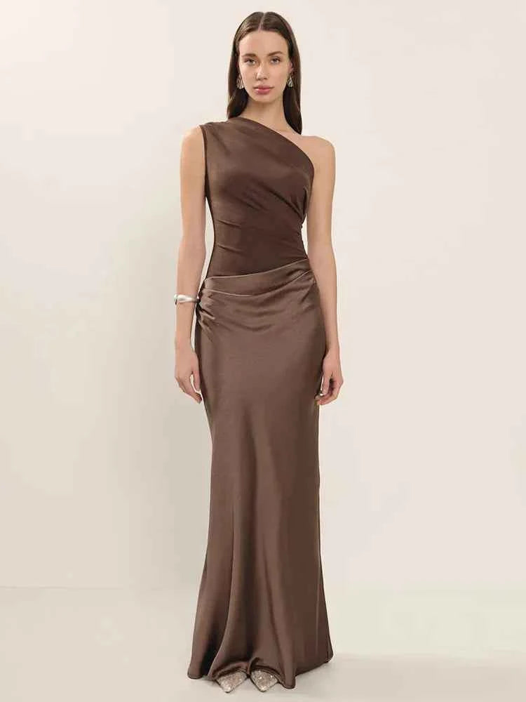 Lalia Satin One Inclined Shoulder Maxi Dress